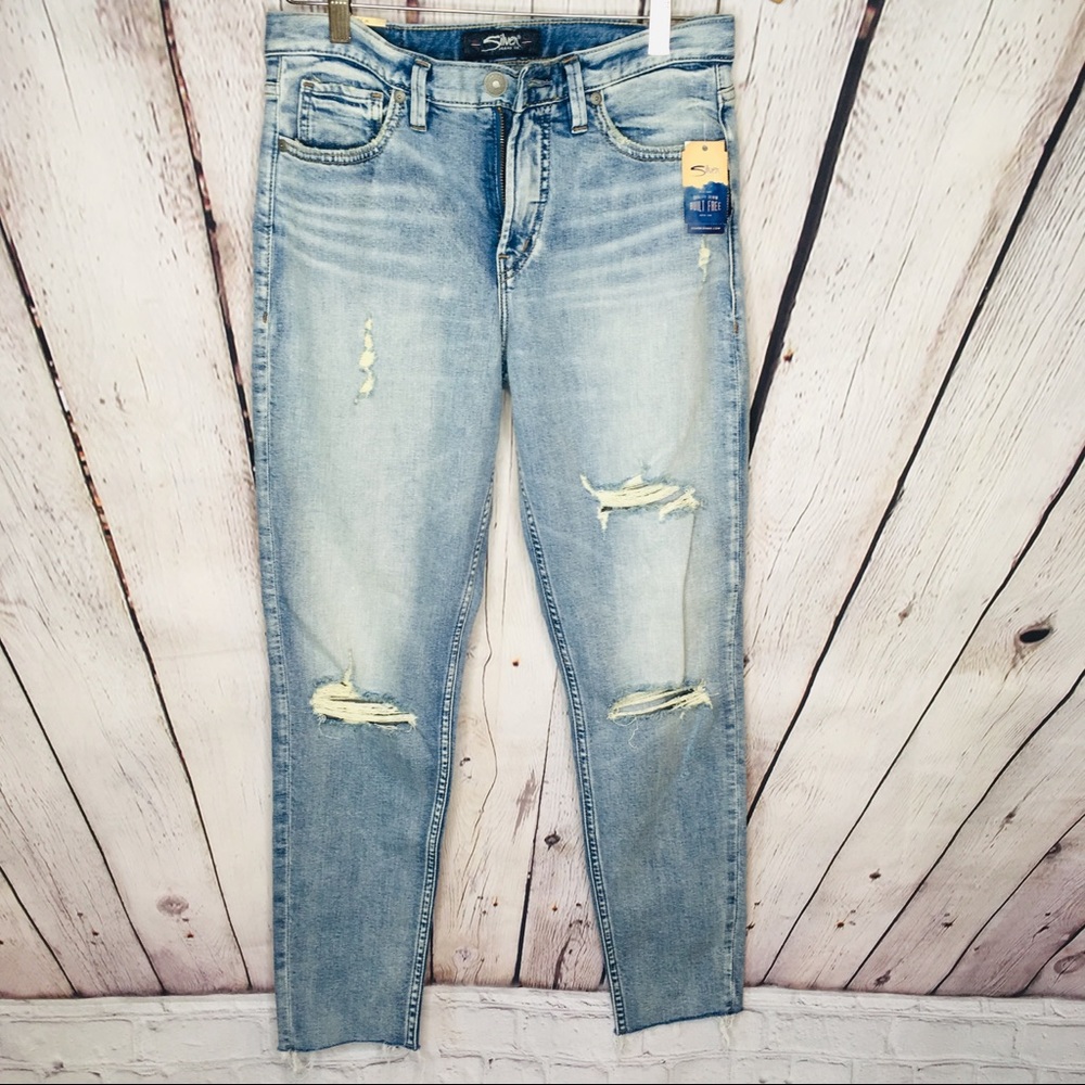 👖NWT Silver Ripped Mom Jeans sz 26